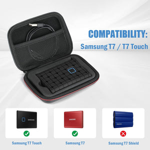 ProCase Samsung T7 / T7 Touch Portable SSD Carrying Case with Silicone Cover, Hard EVA Shockproof Storage Travel Organizer for Samsung T7 Touch Portable 500GB 1TB 2TB USB Solid State Drives -Black