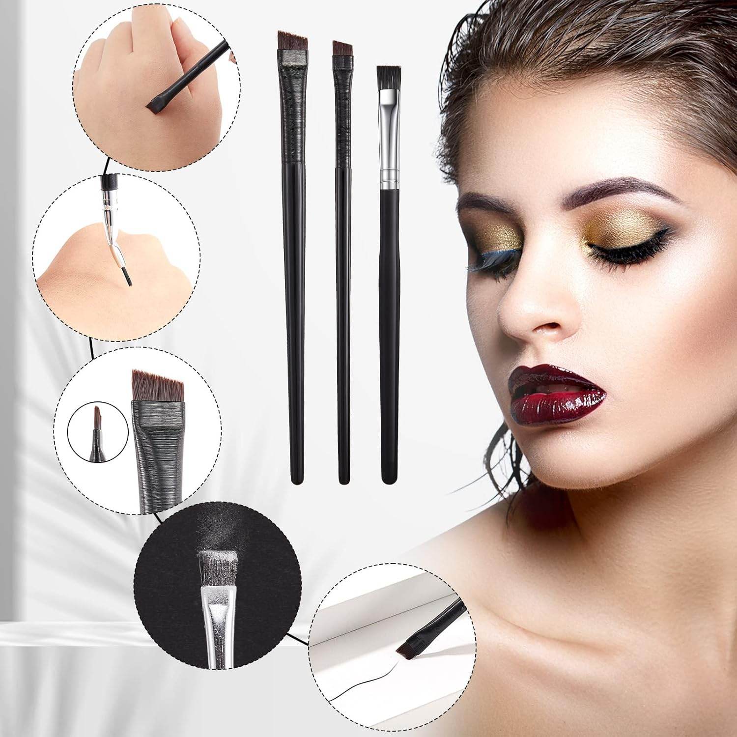 12 Pieces Eyeliner Brushes Set, Slanted Makeup Gel Eyeliner Brush Line Fine Bent Eyeliner Brush Pointed Round Makeup Brush Angled Eyeliner Makeup Tool for Girls Women Cosmetic Applicators - My Store