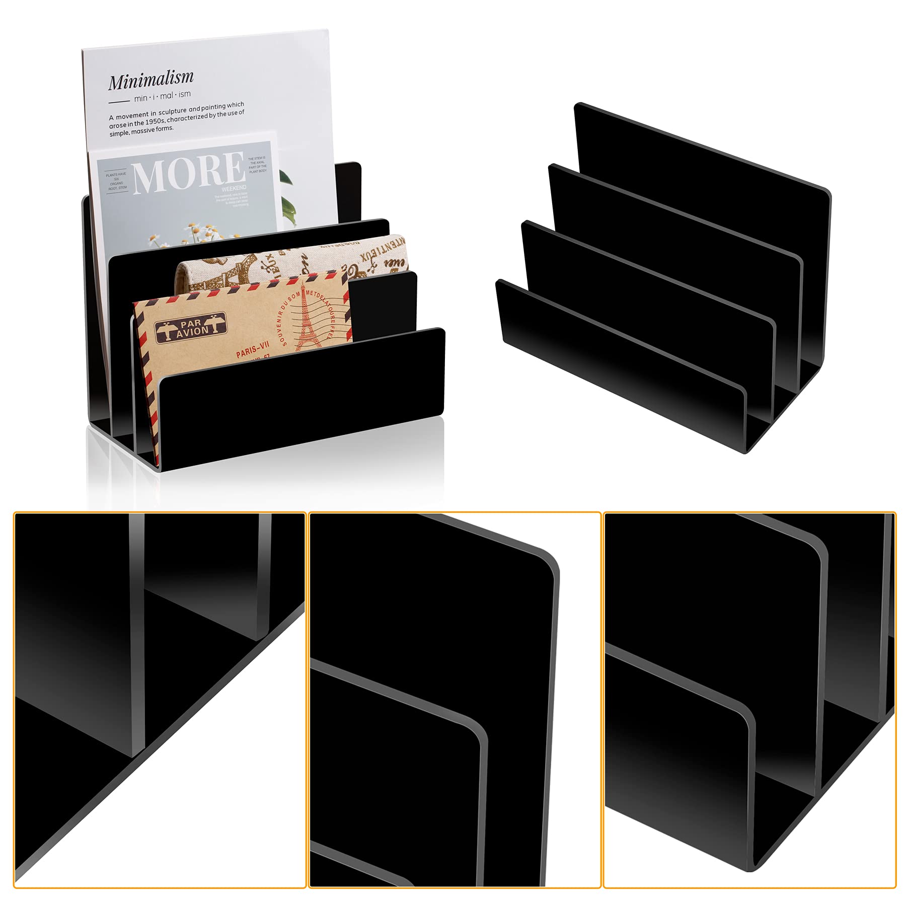Buy now Acrylic Desktop File Sorter Thick Cast Holder for Document Paper Letter Book Envelope Laptop Office File Organizer Stand Rack on Office Desktop (Black) at indiglob india