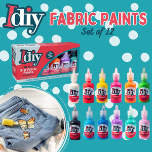 Buy now DIY Fabric Paints, Set of 12 Colors, (1oz bottles) Ultra Bright 3D Fabric Paint, Non-Toxic Water-Based and Permanent - Great Craft, Gift, Project, Summer Camp Activity - Decorate on Any Surface! at indiglob india