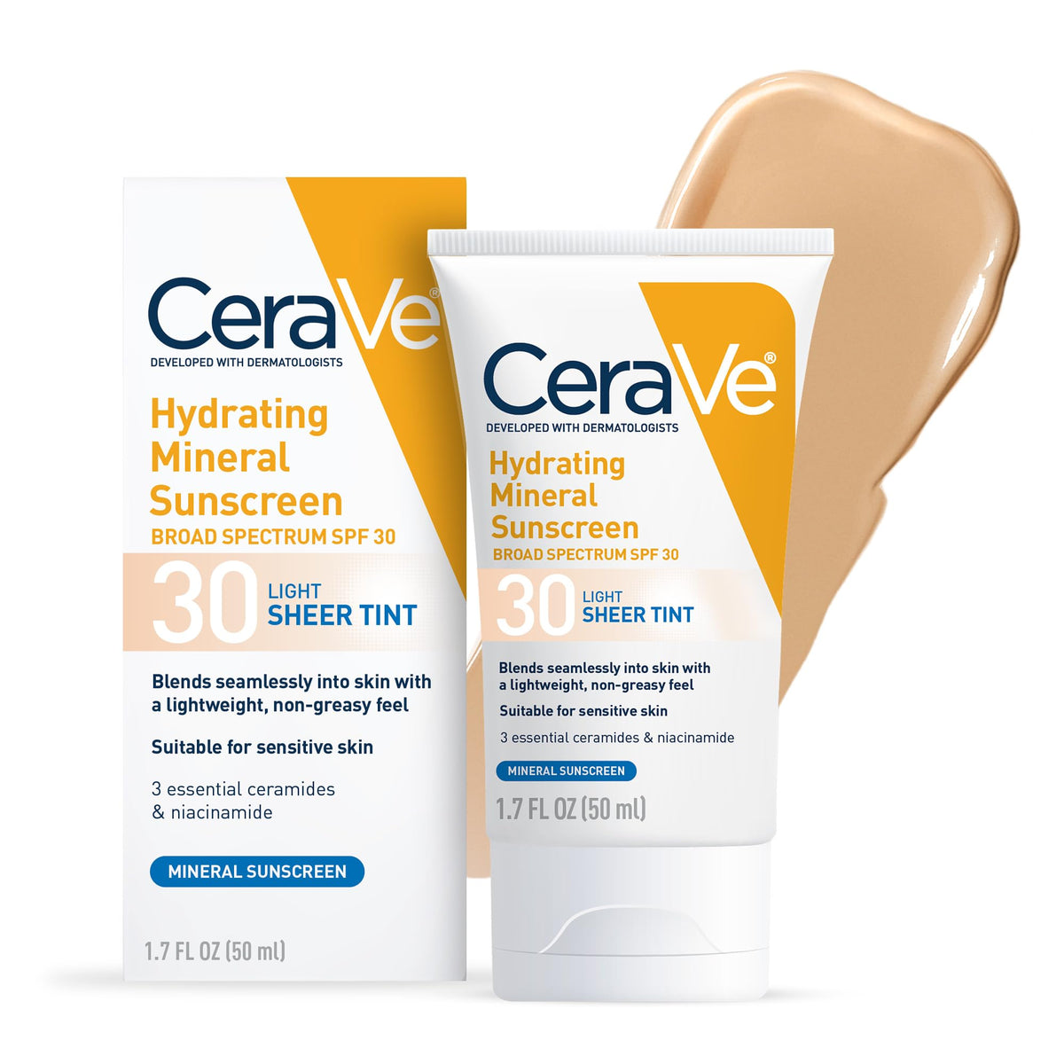 Buy now CeraVe Hydrating Mineral Sunscreen SPF 30 with Sheer Tint, Tinted Mineral Sunscreen with Zinc Oxide & Titanium Dioxide, Blends Seamlessly For Healthy Glow, Deep, 1.7 Oz at indiglob india