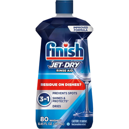 Finish Jet-Dry Dishwasher Rinse Aid, Compatible with Dishwasher Detergent, Prevents Spots & Residues, Dries, Shine & Protects, 8.45 oz, 80 Washes.
