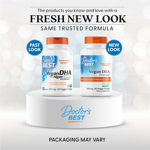 Doctors Best Vegan DHA from Algae, Supports Brain & Cardiovascular Health, Non-GMO, Gluten Free, Soy Free, Vegan 60 Veggie Softgels