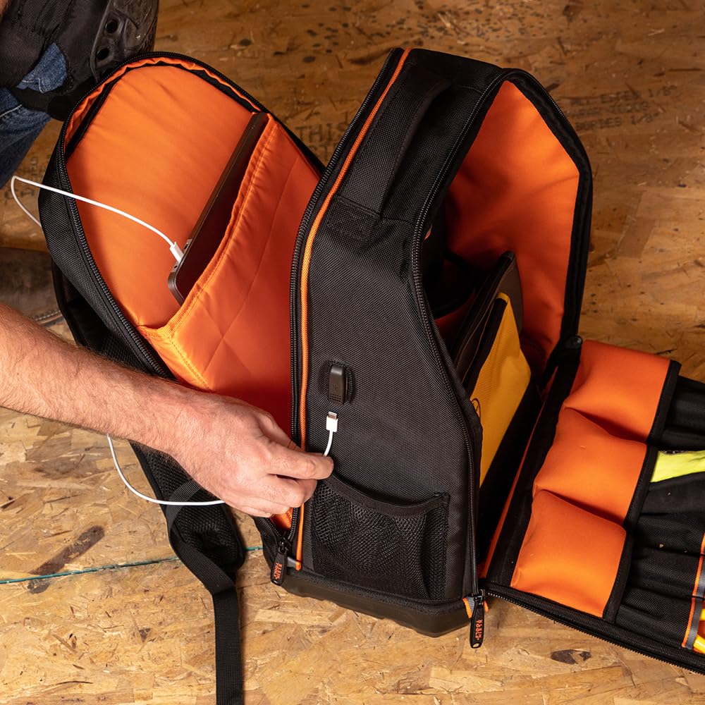 Buy now Klein Tools 62805BPTECH 28-Pocket Laptop Backpack Tool Bag, Tradesman Pro Extra-Large Tech Tool Backpack with Molded Bottom, Charging Port at indiglob india