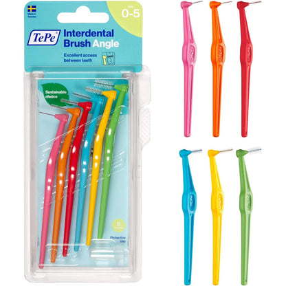 TEPE Interdental Brush Angle, Angled Dental Brush for Teeth Cleaning, Pack of 6, 0.8 mm, Large Gaps, Green, Size 5