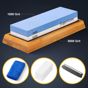 Angerstone Premium Knife Sharpening Stone–Whetstone 1000/6000 Grit, Whetstone Knife Sharpener with NonSlip Base, Best Wet Stone Sharpening Kit, Angle Guide
