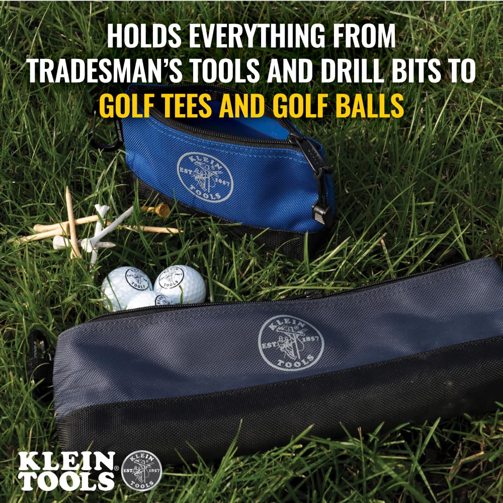 Buy now Klein Tools 55559 Stand-Up Zipper Bag Tool Pouch with Carabiners, 7-Inch Blue and 14-Inch Gray Utility Bags with Reinforced Bottom, 2-Pack at indiglob india