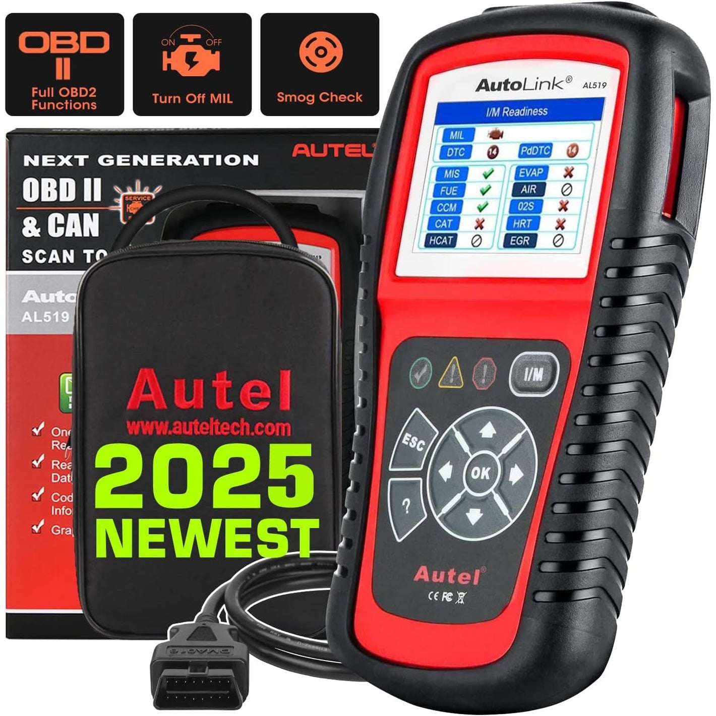 Autel AutoLink AL519 Car OBD2 Scanner, Classic Enhanced Mode 6 Engine Fault Code Reader OBDII CAN Diagnostic Scan Tool, One-Click Smog Check, DTC Look, Upgraded of AL319