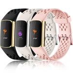 Buy now Maledan Compatible with Fitbit Charge 5/ Fitbit Charge 6 Bands Women Men, Breathable Sport Band Soft Waterproof Replacement Wristbands Strap for Fitbit Charge 5/ Charge 6 Advanced Fitness Tracker Lunar White Black Pink Sand at indiglob india