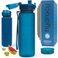 Hydracy Water Bottle with Time Marker -Large BPA Free Water Bottle & No Sweat Sleeve -Leak Proof Gym Bottle with Fruit Infuser Strainer & Times to Drink -Ideal for Fitness Sports & Outdoors