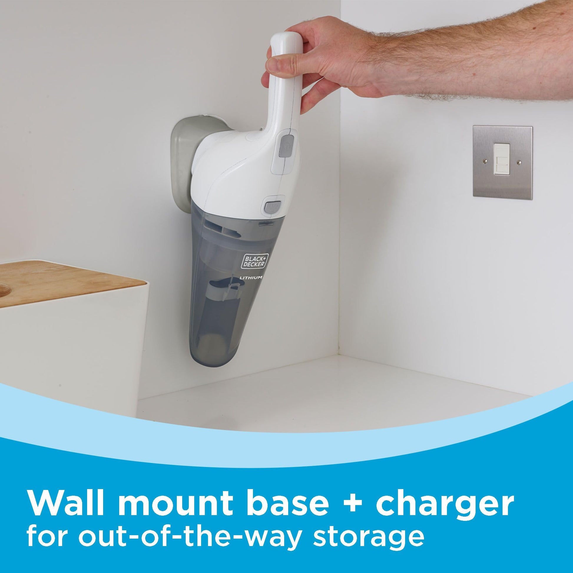 Buy now BLACK+DECKER Cordless Lithium Handheld Power Vacuum with Wall Mount Base and Charger, White (HNV220BCZ10FF) at indiglob india