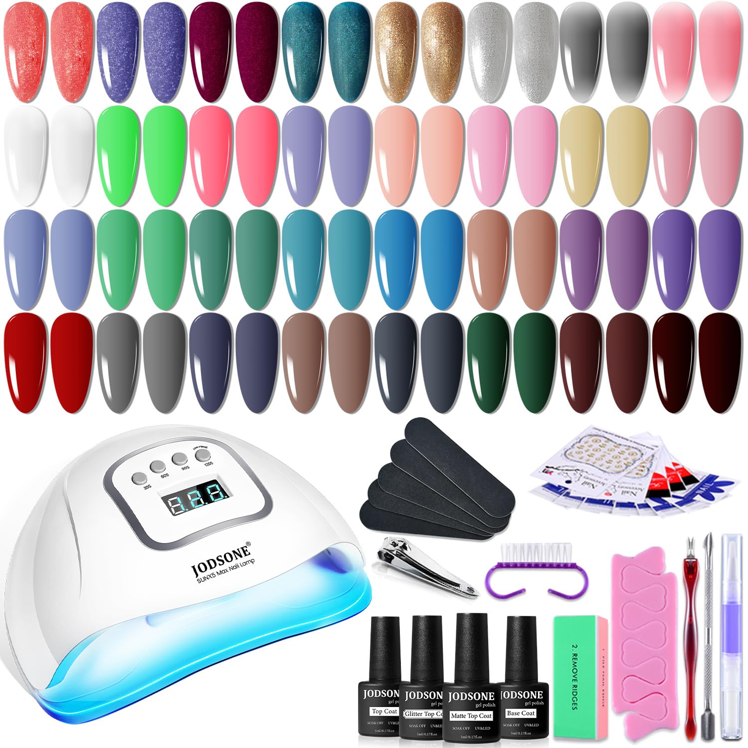 Buy now JODSONE Gel Nail Polish Kit with U V Light 32 Colors Gel Polish Nail + 4 Functional Adhesive Bottles Kit Soak Off Manicure Tools Gifts for Women with glitter color series at indiglob india