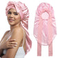 AWAYTR Long Satin Bonnet for Women - Double Layer Elastic Silk Bonnet for Braids Hair Sleeping Cap with Tie Band (Rose Gold)