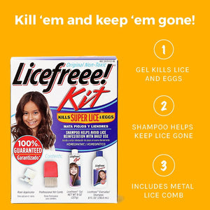 Licefreee Head Lice Treatment Kit - Complete Lice Treatment Gel That Kills Eggs and Lice, Nit Comb, Shampoo to Avoid Reinfestation, Head Lice Treatment, 4-Piece Set