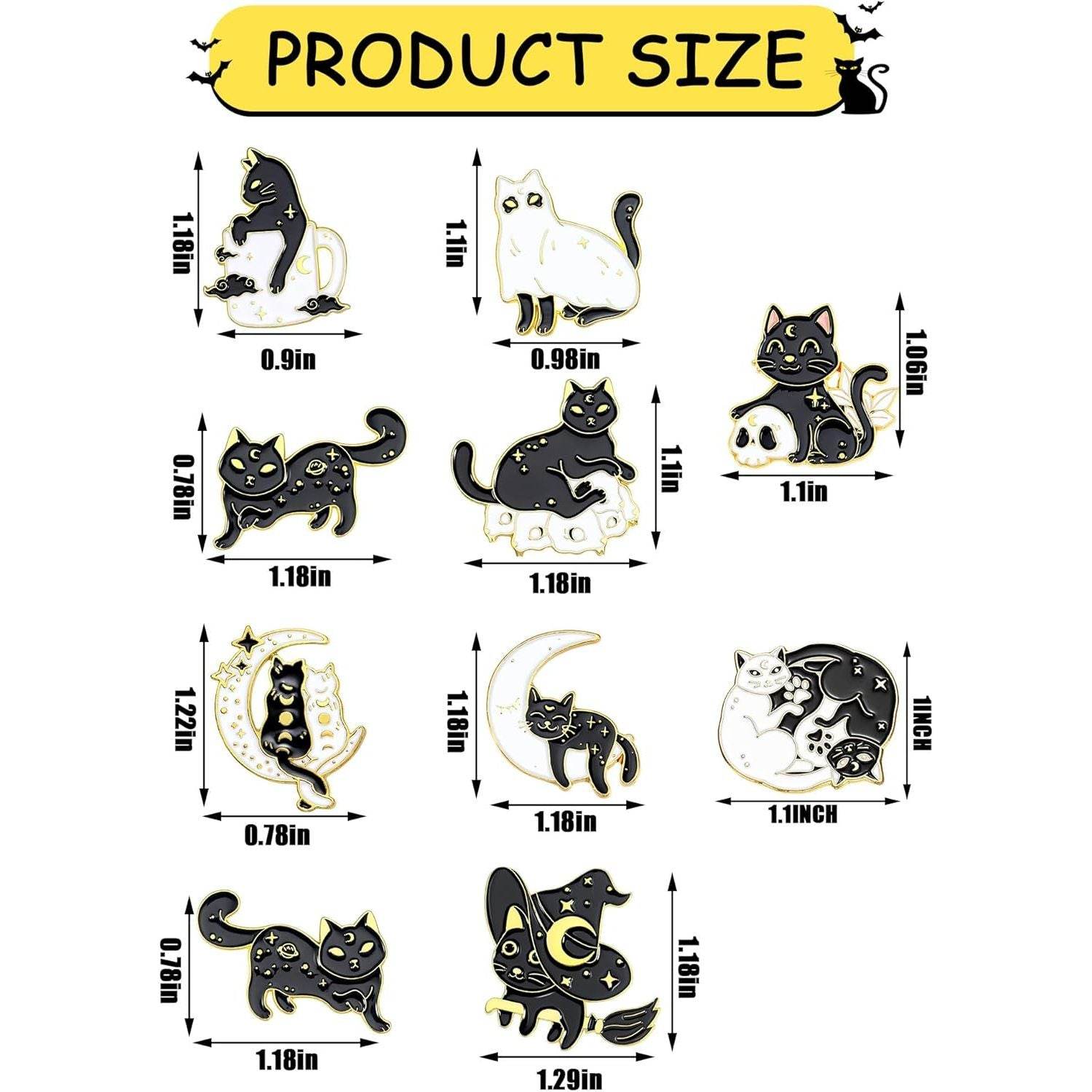 10 Pieces Cat Pins Cute Brooch Pin Set Kawaii Backpack Pin Black Cat Book Brooch Gothic Aesthetic Buttons for Backpacks Clothing Bags Lapel Jackets for Women Men DIY Presents - My Store