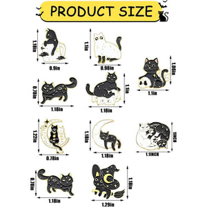 10 Pieces Cat Pins Cute Brooch Pin Set Kawaii Backpack Pin Black Cat Book Brooch Gothic Aesthetic Buttons for Backpacks Clothing Bags Lapel Jackets for Women Men DIY Presents - My Store