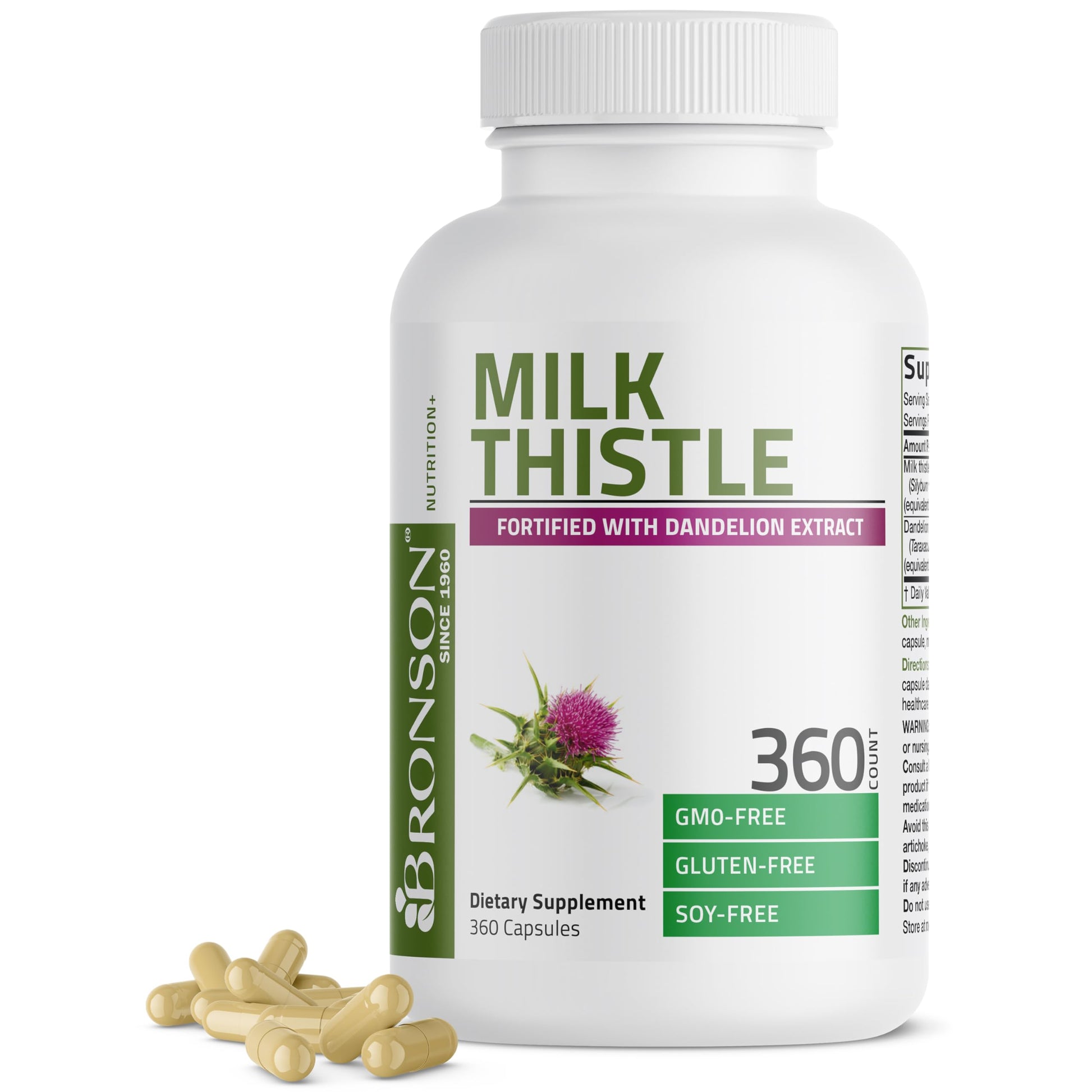 Buy now Bronson Milk Thistle Silymarin Marianum & Dandelion Extract Liver Health Support, Antioxidant Support, Detox, 250 Capsules Unflavoured 360 Count (Pack of 1) at indiglob india