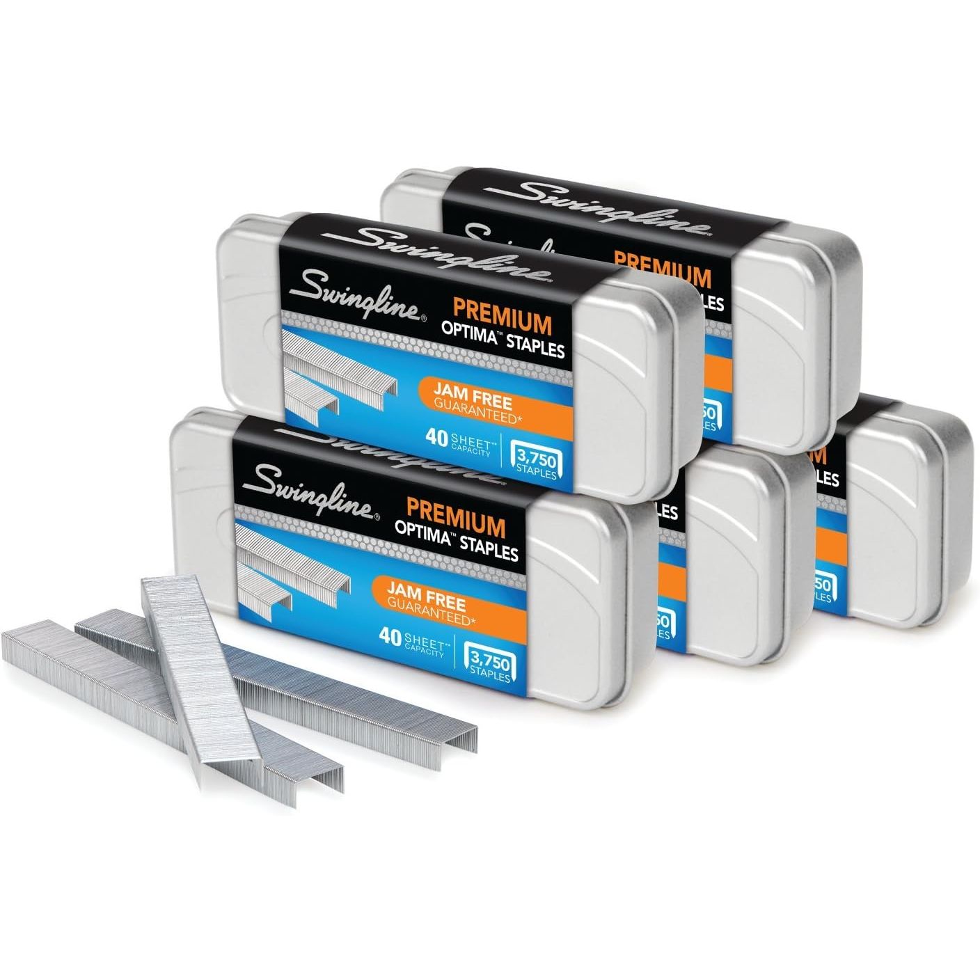Swingline Staples, Optima, Premium, 1/4" Length, Jam Free, 210 Per Strip, 3,750/Box, 5 Pack (S7035565)