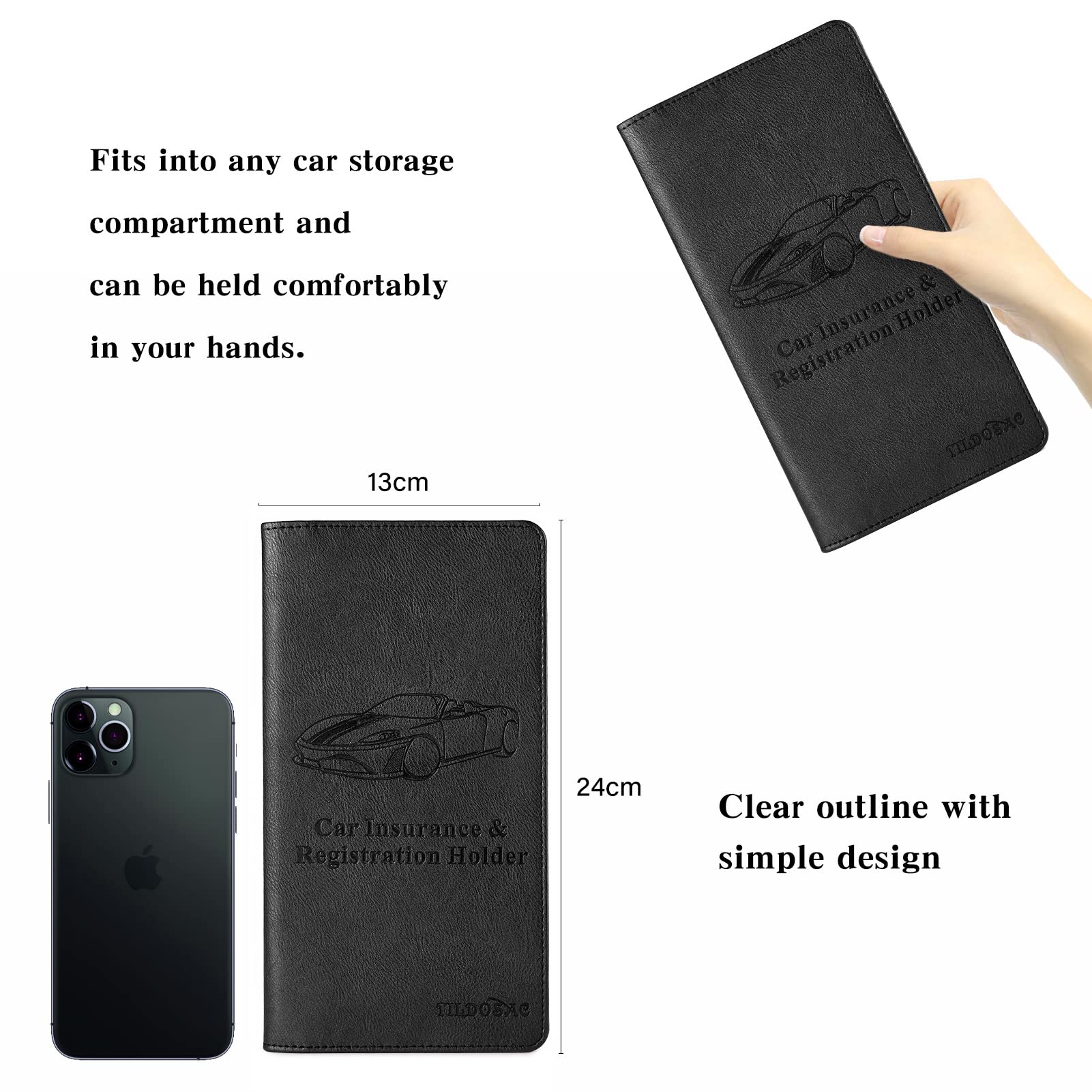Buy now Leather Car Registration and Insurance Card Holder, Car Document Holder for Cards License with Magnetic Shut (Black, large) at indiglob india