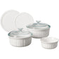 CorningWare French White 7-Pc Ceramic Bakeware Set with Lids Chip and Crack Resistant Stoneware Baking Dish, Microwave, Dishwasher, Oven, Freezer and Fridge Safe