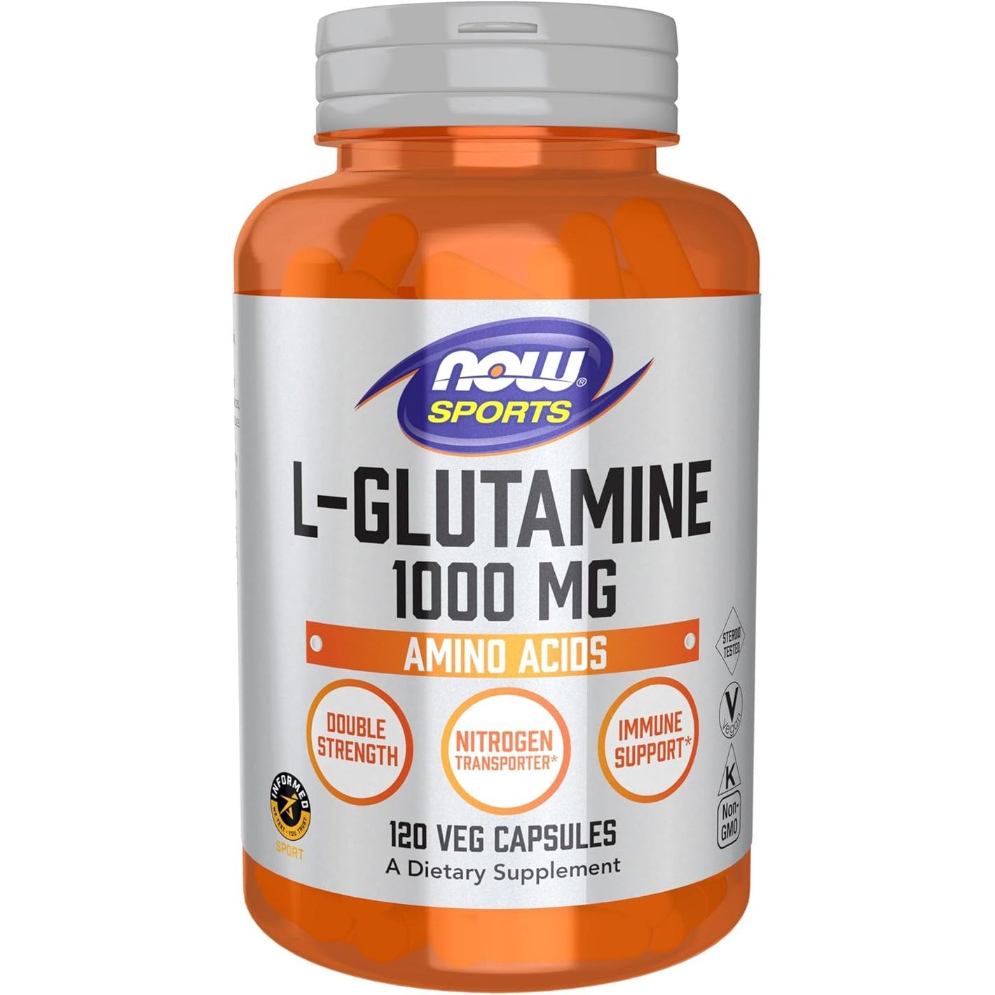 NOW Foods Sports Nutrition, L-Glutamine, Double Strength 1,000 mg, Amino Acid, 120 Veg Capsules