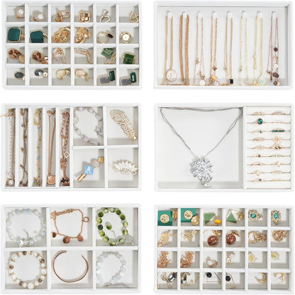 ProCase Stackable Jewelry Organizer Trays for Drawers, Jewelry Drawer Inserts Container Display Case Storage for Earring Necklace Rings Bracelet with Removable Dividers -Grey, 4 Layers