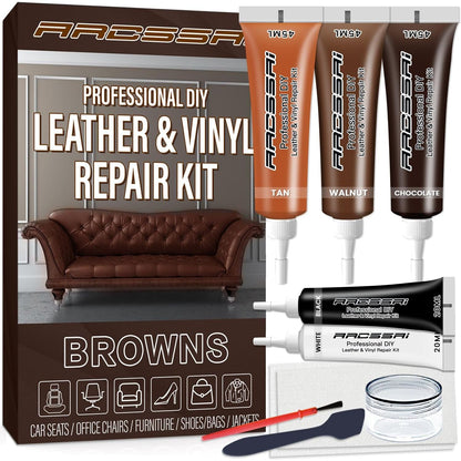 ARCSSAI ARCSSAL Brown Leather Repair Kit for Furniture, Leather Couch Repair Kit for Sofa, Jacket, Car Seats and Purse with Super Easy Instructions, Restores Any Material, Bonded, Pleather, Genuine