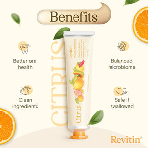 Revitin Toothpaste | Fluoride-Free Prebiotic Citrus Tooth Gel | No SLS, Gluten Free, Dye Free, GMO Free, No Sweeteners | Non-Toxic, Kid Approved