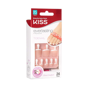 KISS Everlasting, Press On Toenails, Nail Glue Included, 'Limitless', French, Short Size, Squoval Shape, Includes 24 Nails, 2g Glue, 1 Manicure Stick, 1 Mini file