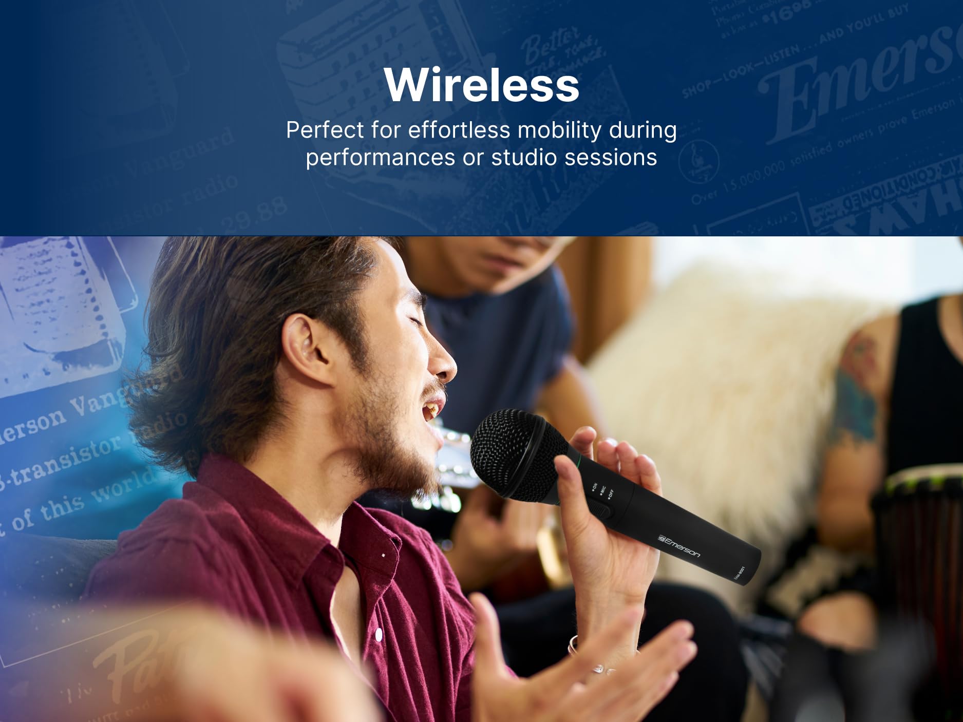 Buy now Emerson EAM-9001 Wireless Microphone System with Handheld Mic, UHF Frequency Stability, Noise-Reduction Technology, and 30-Foot Range – Ideal for Performances, Events, and Karaoke at indiglob india