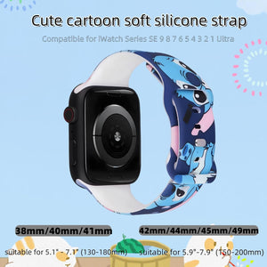 Cute Cartoon Design Pattern Printed Bands Compatible with Apple Watch Band 38mm 40mm 41mm, Grade Soft Silicone Sports Wristband Strap for iWatch Ultra SE & Series 10/9/8/7/6/5/4/3/2/1