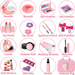 Kids Makeup Kit for Girl, Washable Makeup Set for Girls, Real Makeup for Kids, Girl Toys Princess Children Play Makeup Kit with Cosmetic Case Christmas Birthday Gifts for Girls Age 4 5 6 7 8 Year Old