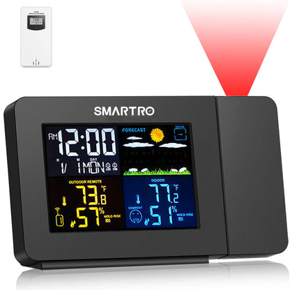 Buy now SMARTRO SC91 Projection Alarm Clock for Bedrooms with Weather Station, Wireless Indoor Outdoor Thermometer, Temperature Humidity Monitor Gauge Hygrometer at indiglob india
