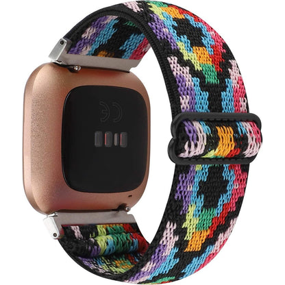 Adjustable Elastic Watch Band Compatible with Fitbit Versa/Versa 2/Versa Lite Special Edition for Women Men Nylon Stretchy Strap Wristband for Fitbit Versa Smart Watch (Black Stripes)