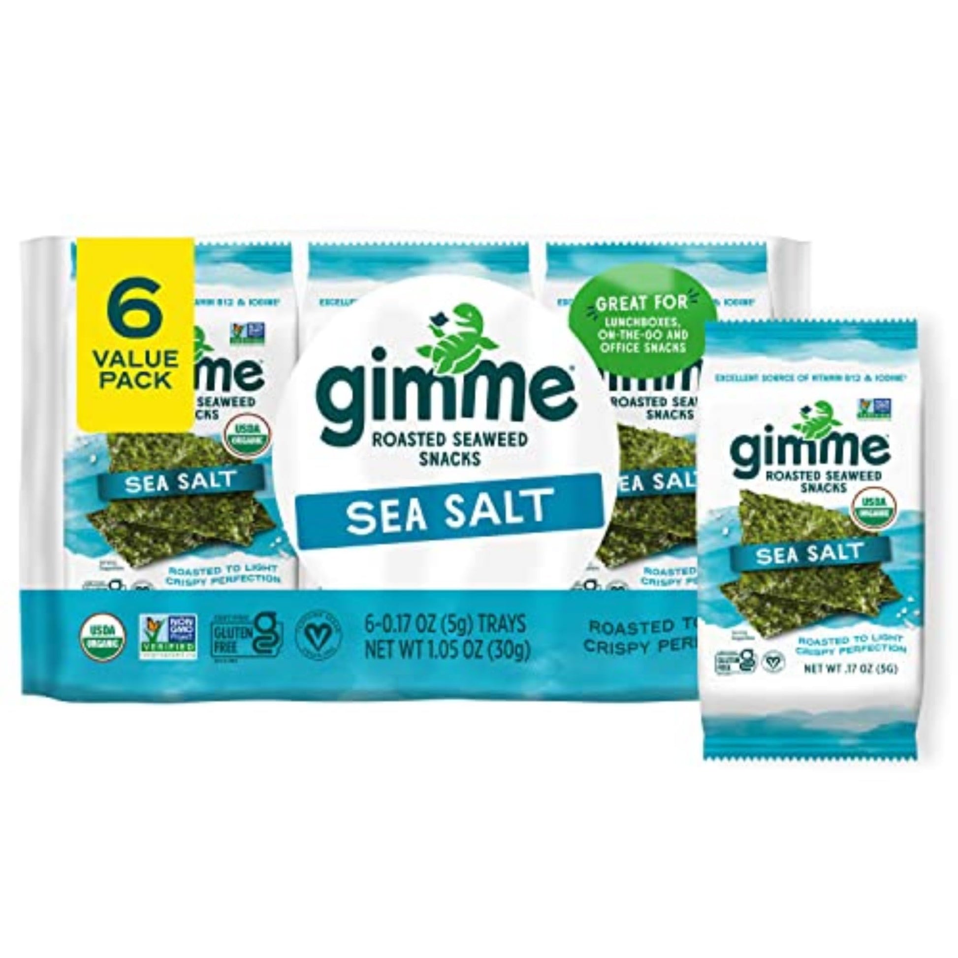 Buy now Gimme Seaweed Organic Premium Roasted Seaweed Snacks, Sea Salt, 6 Count, Keto, Vegan, Gluten-Free, Great Source of Omega3s and Iodine, Healthy On-The-Go Snack for Kids and Adults at indiglob india