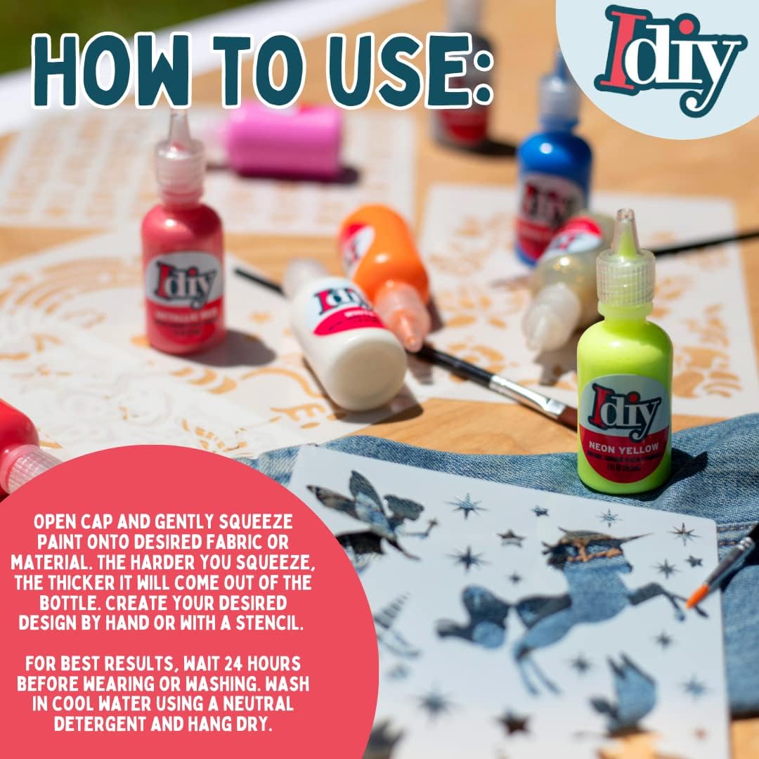 Buy now DIY Fabric Paints, Set of 12 Colors, (1oz bottles) Ultra Bright 3D Fabric Paint, Non-Toxic Water-Based and Permanent - Great Craft, Gift, Project, Summer Camp Activity - Decorate on Any Surface! at indiglob india