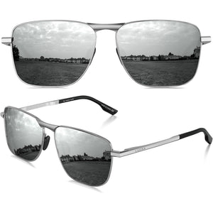 LUENX Rectangular Polarized Aviator Sunglasses for Men Retro Pilot Shades Driving UV400 Protection