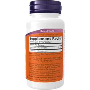 NOW Foods Supplements, CoQ10 30 mg, Pharmaceutical Grade, All-Trans Form produced by Fermentation, 120 Veg Capsules