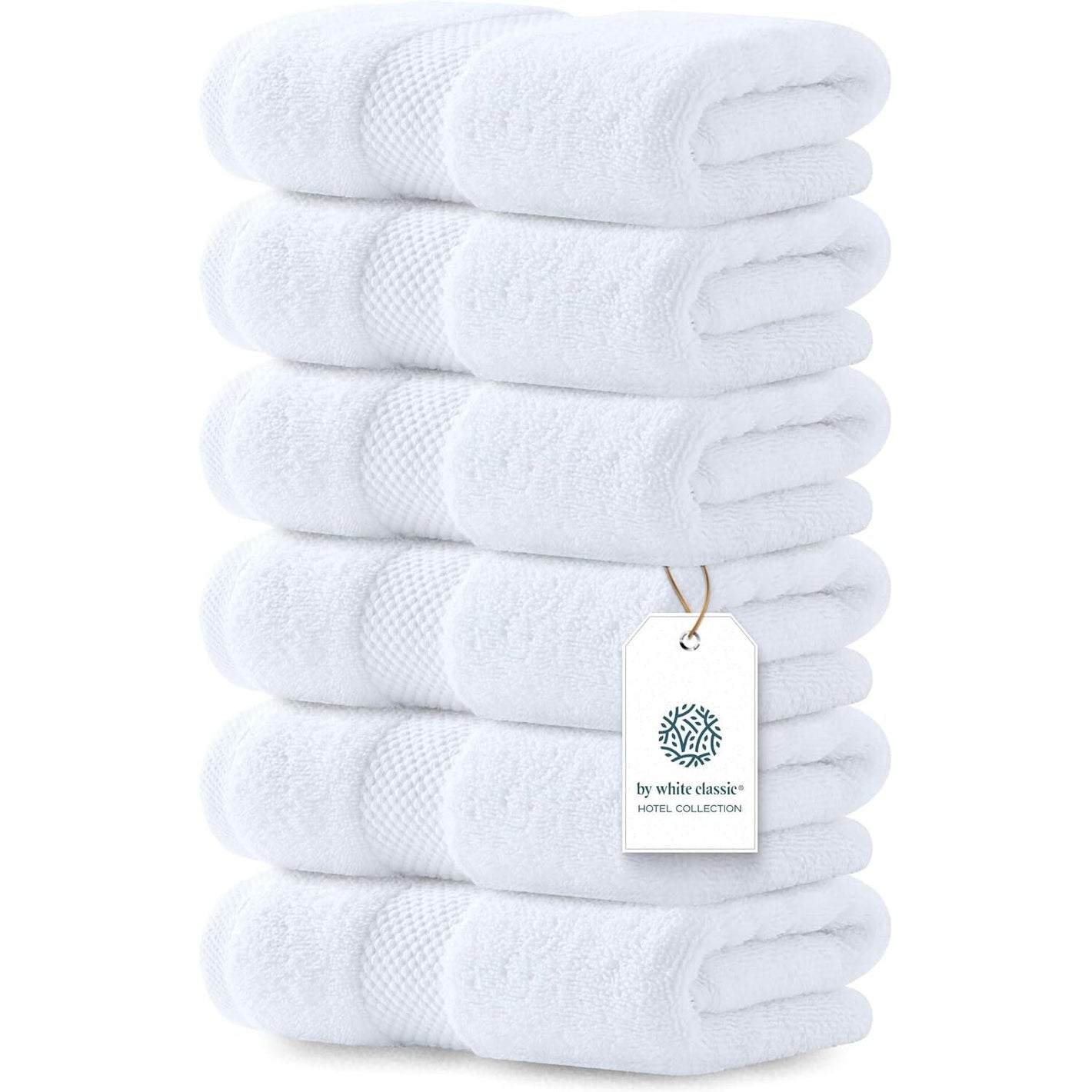 Luxury White Hand Towels - Soft 100% Turkish Cotton | Highly Absorbent Hotel spa Bathroom Towel Collection | 16x30 Inch | Set of 6