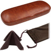 MyEyeglassCase Men Small Glasses case - Eyeglasses Hard Shell Holder Pouch & Cloth-Reading Slim & Narrow Case Heavy Duty - Brown