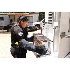 RAPICCA Animal Handling Gloves Bite Proof Reinforced Leather Padding Dog,Cat Scratch,Bird Handling Falconry Gloves Grabbing,Reptile Squirrel Snake Bite 22in Grey-Black