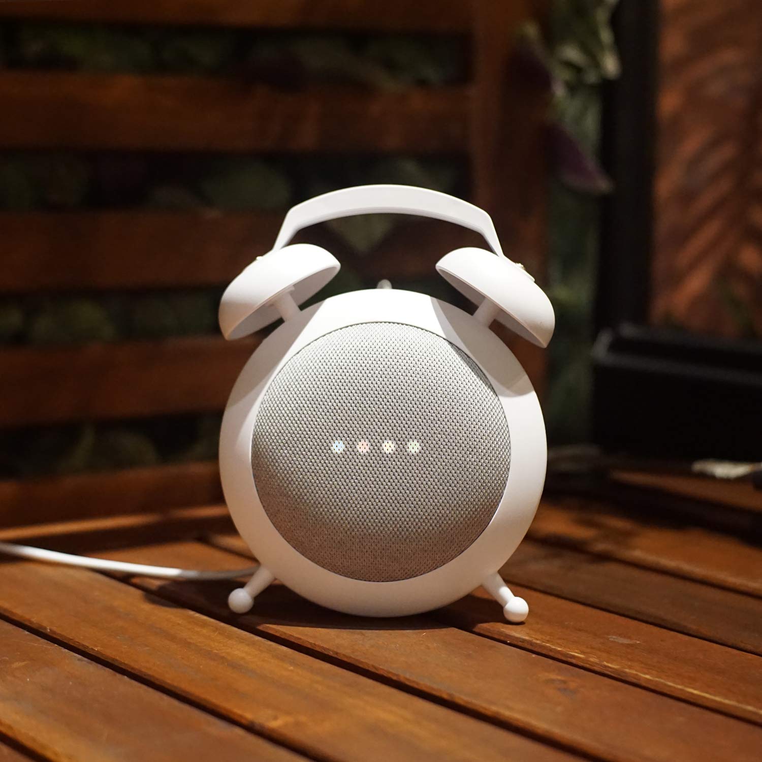 Buy now Google Home Mini Stand Holder, Retro Alarm Clock Stand Mount Base Protective Case Compatible with Google Home Mini and Nest Mini (White) at indiglob india