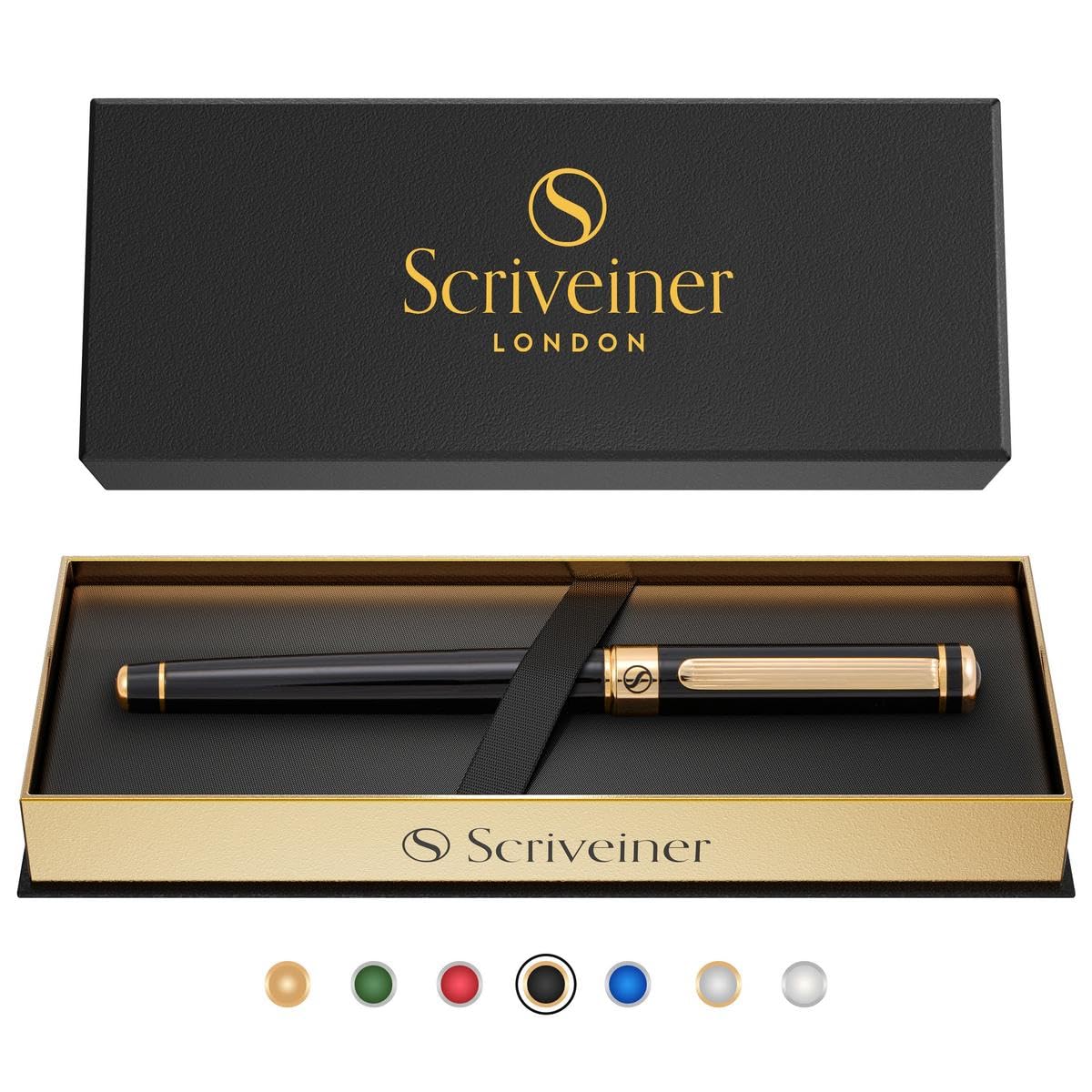 Buy now Scriveiner Black Lacquer Rollerball Pen - Stunning Luxury Pen, Real Gold Plating, Schmidt Ink Refill, Best Roller Ball Gift Set for Men & Women, Professional, Executive Office, Nice Pens at indiglob india