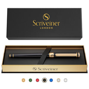 Buy now Scriveiner Black Lacquer Rollerball Pen - Stunning Luxury Pen, Real Gold Plating, Schmidt Ink Refill, Best Roller Ball Gift Set for Men & Women, Professional, Executive Office, Nice Pens at indiglob india