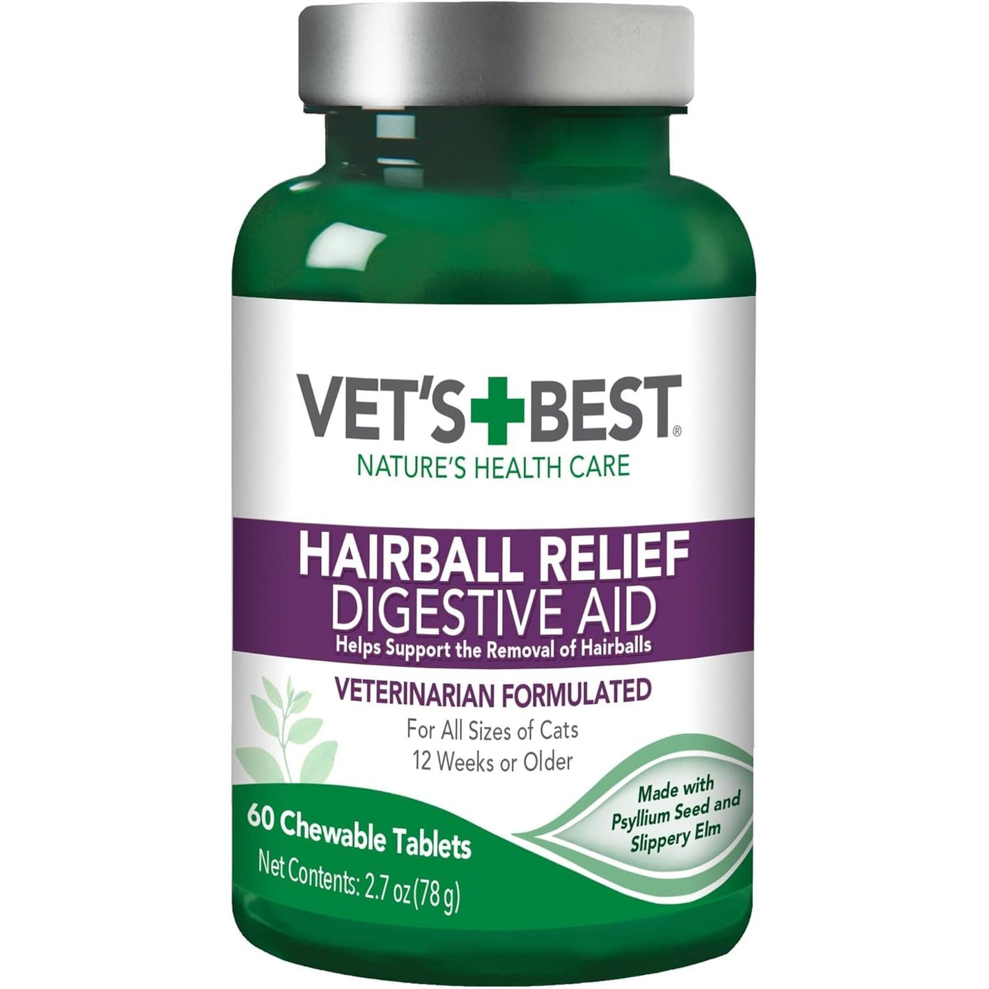 Vet’s Best Cat Hairball Relief Digestive Aid, Vet Formulated Hairball Support Remedy, Hairball Relief for Cats, Classic Chicken Flavor, 60 Chewable Tablets