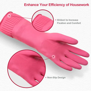 Mamison 2 Pairs Reusable Waterproof Household Dishwashing Cleaning Rubber Gloves, Non-Slip Kitchen Glove (Pink, Medium (Pack of 2))