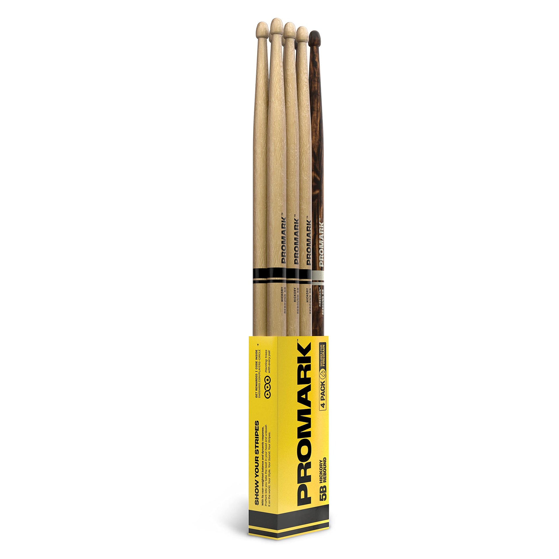 Buy now ProMark Rebound 5A Long Hickory Drumsticks, Acorn Wood Tip, 1 Pair Rebound 5B Bonus Pack Lacquer, Wood Tip at indiglob india