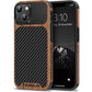 TENDLIN Compatible with iPhone 14 Pro Max Case Wood Grain with Carbon Fiber Texture Design Leather Hybrid Slim Case Black