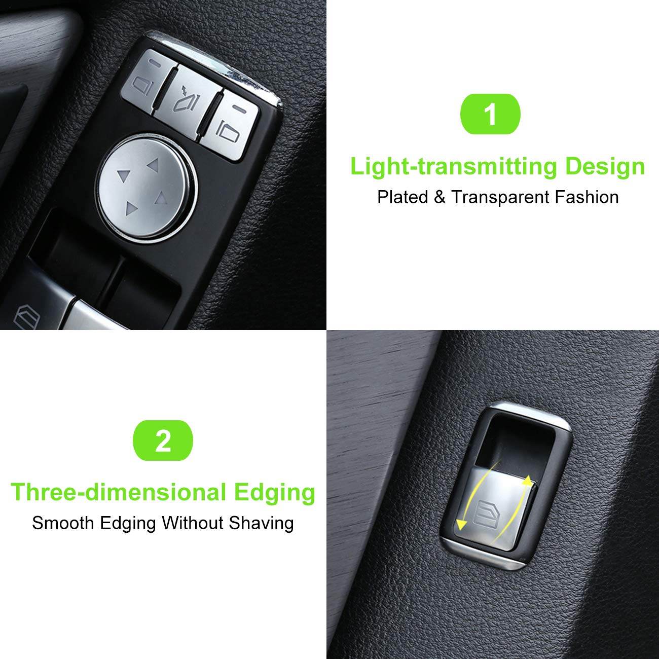 ALAVENTE Car Window Glass Lift Button Trim Cover Sticker for Mercedes Benz A/B/C(W204)/E(W212)/GLA/CLA/GLK/GL/ML/GLE Class (14 Pcs) - My Store