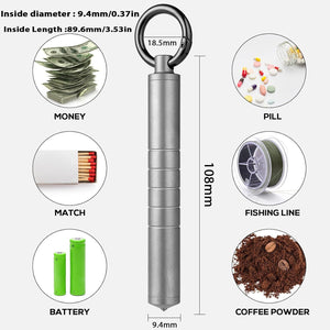 TISUR Small Travel Pill Box,Titanium Keychain Pill Holder Pill Case,Vitamin Organizer Metal Storage Pill Bottle Tube Container Multitool EDC Every Day Carry for Men